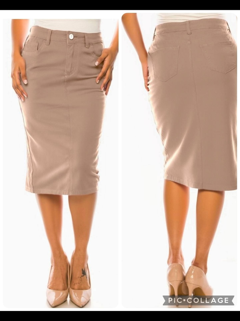 Women's Tan Pencil Skirt with Clean Front - Classic Office Essential